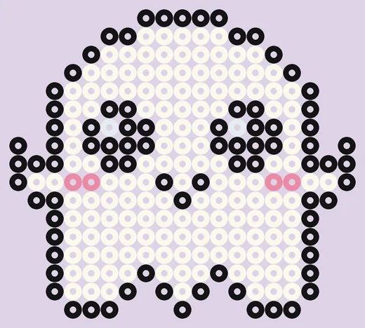 Halloween spook van strijkkralen: lief spookje (glow in the dark), 19 × 17 kralen