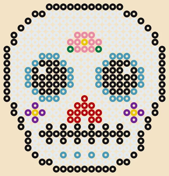 Halloween strijkkralen patroon: suikerschedel met bloemen, 23 × 24 kralen