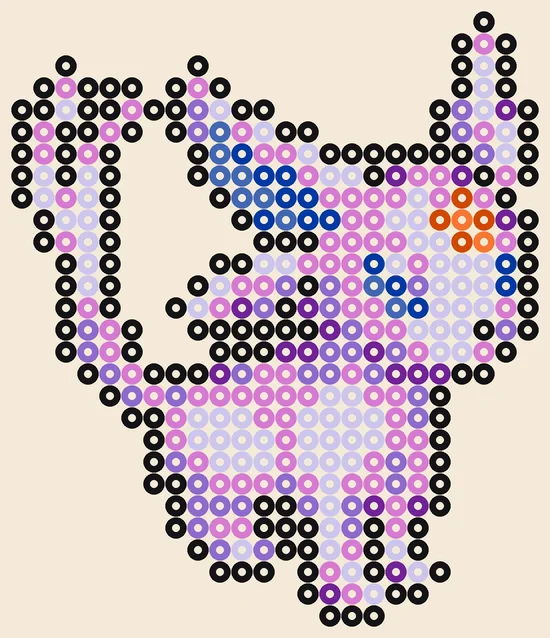Eevee strijkkralen: Espeon in echte kleuren, 393 kralen