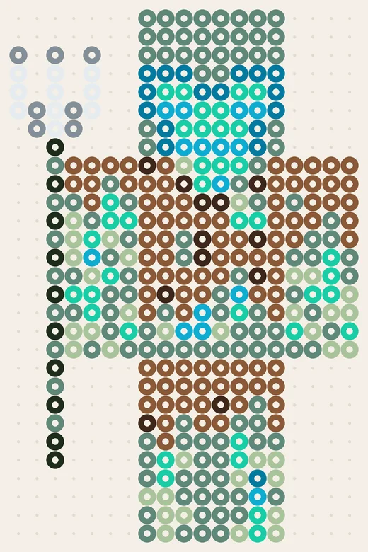 Minecraft mob Drenkeling met drietand als strijkkralen patroon, 19 × 29 kralen