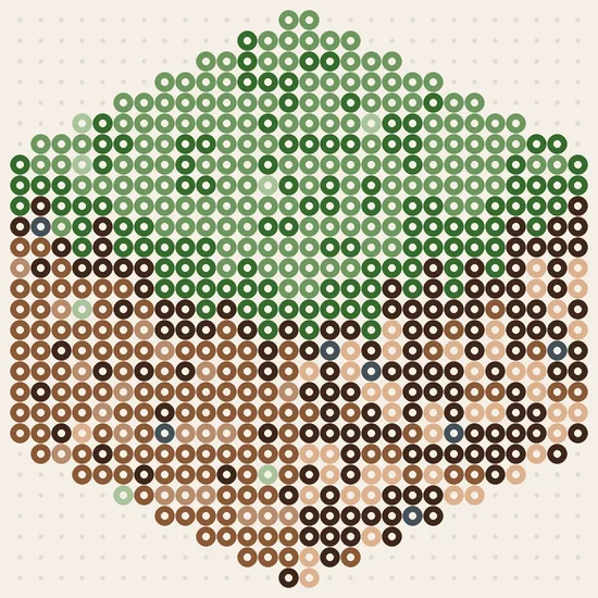 Minecraft strijkkralen voorbeeld Grasblok in 3D, patroon van 28 × 28 kralen