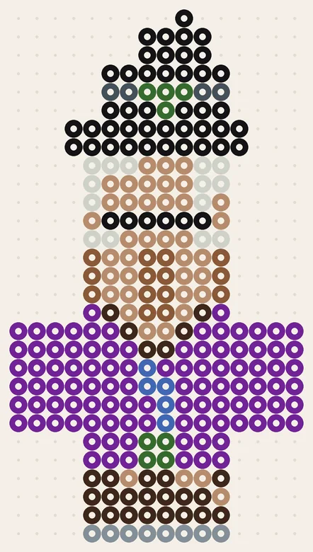 Minecraft mob Heks als strijkkralen patroon, 16 × 29 kralen