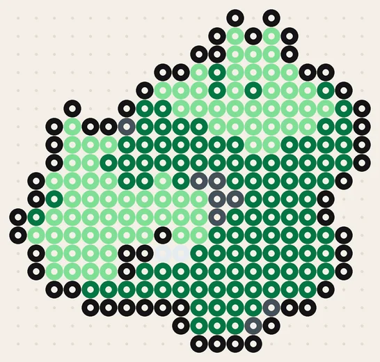 Pokémon strijkkralen patroon Bulbasaur in originele kleuren, 20 × 19 kralen