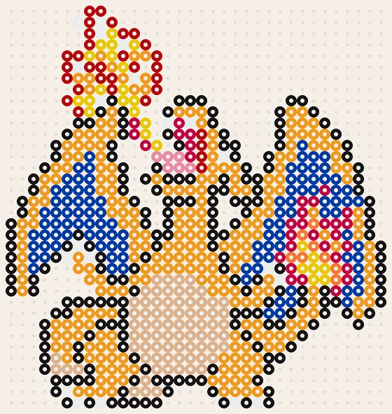 Pokémon strijkkralen patroon Charizard in originele kleuren, 34 × 36 kralen