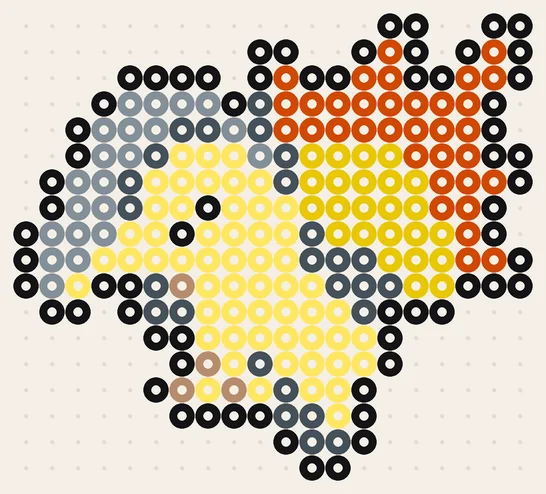Pokémon strijkkralen patroon Cyndaquil in originele kleuren, 20 × 18 kralen
