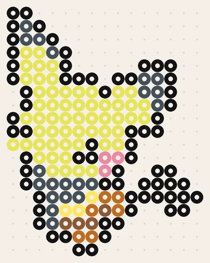 Pokémon strijkkralen patroon Pichu in originele kleuren, 15 × 19 kralen