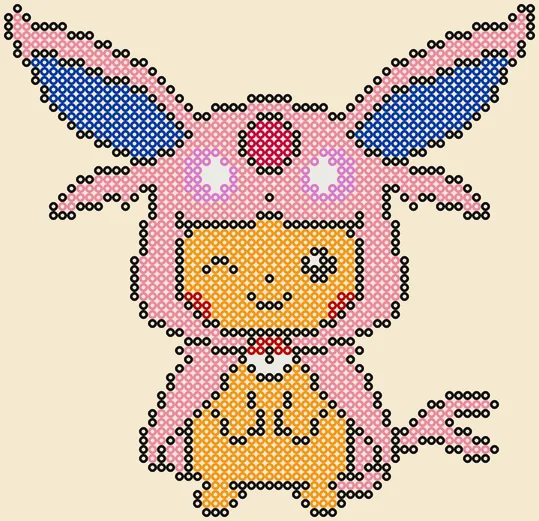 Pikachu strijkkralen: Pikachu in Espeon-pak, 1.657 kralen