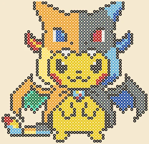 Pikachu strijkkralen: Pikachu in Mega Charizard-pak, 1.556 kralen
