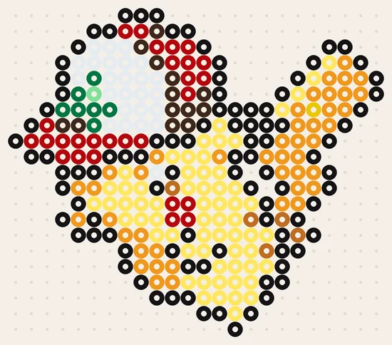 Pokémon strijkkralen patroon Pikachu met Ash' pet in originele kleuren, 24 × 21 kralen