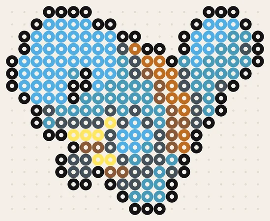 Pokémon strijkkralen patroon Squirtle in originele kleuren, 21 × 17 kralen