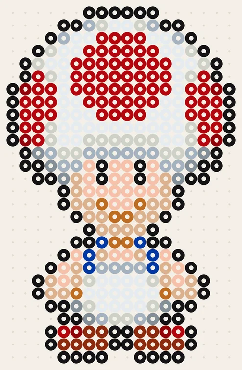 Modèle Super Mario en perles à repasser : Toad, 18 × 28 perles