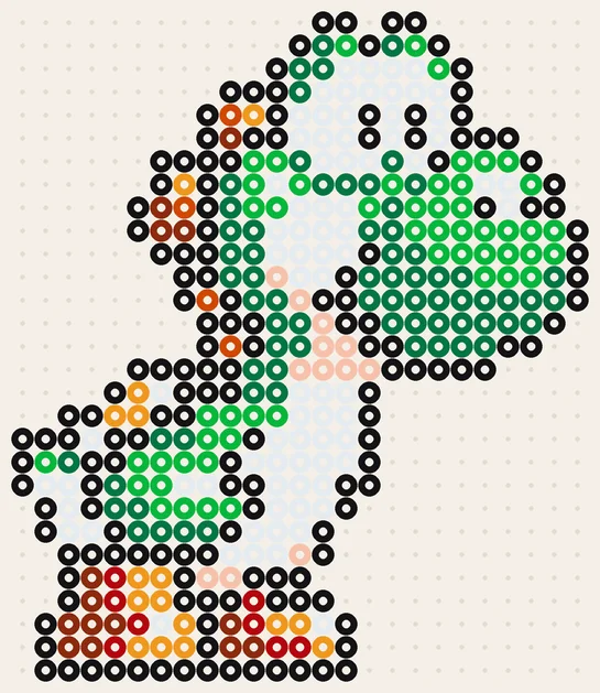 Modèle Super Mario en perles à repasser : Yoshi, 25 × 29 perles