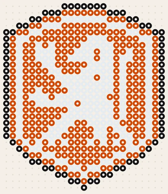 Oranje strijkkralen voorbeeld: Logo van de Leeuwinnen, 25 × 29 kralen