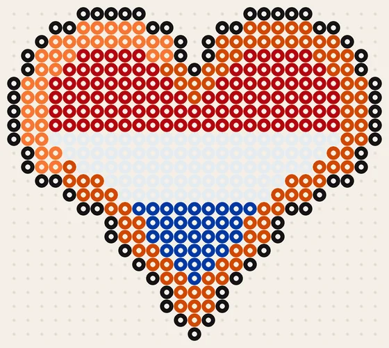 Voetbal strijkkralen patroon: oranje hart met vlag, 27 × 24 kralen