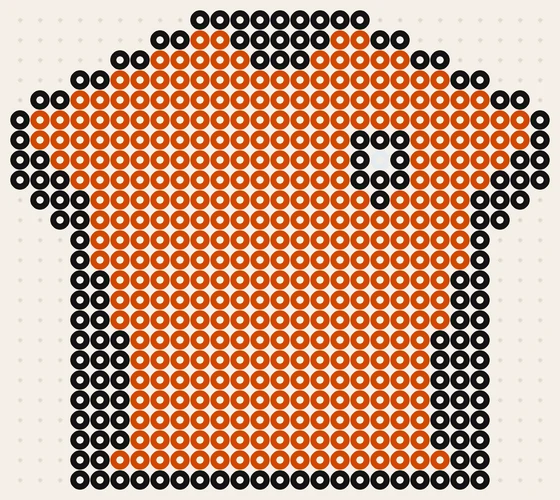 Oranje strijkkralen voorbeeld: Oranje thuisshirt 2026, 27 × 24 kralen