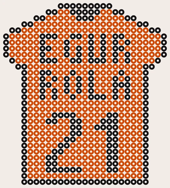 Strijkkralen voetballer: Rugshirt Egurrola 21, 27 × 30 kralen