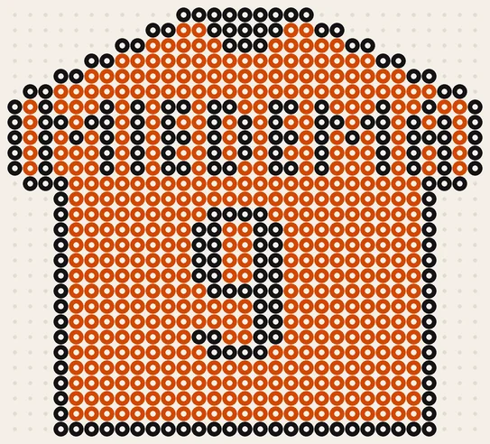 Oranje strijkkralen voorbeeld: Rugshirt Miedema 9, 31 × 28 kralen