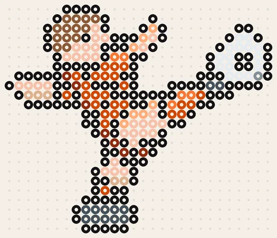 Oranje strijkkralen voorbeeld: Volley van Van Basten, 28 × 24 kralen