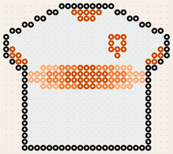 Oranje strijkkralen voorbeeld: Wit uitshirt 2026, 27 × 24 kralen